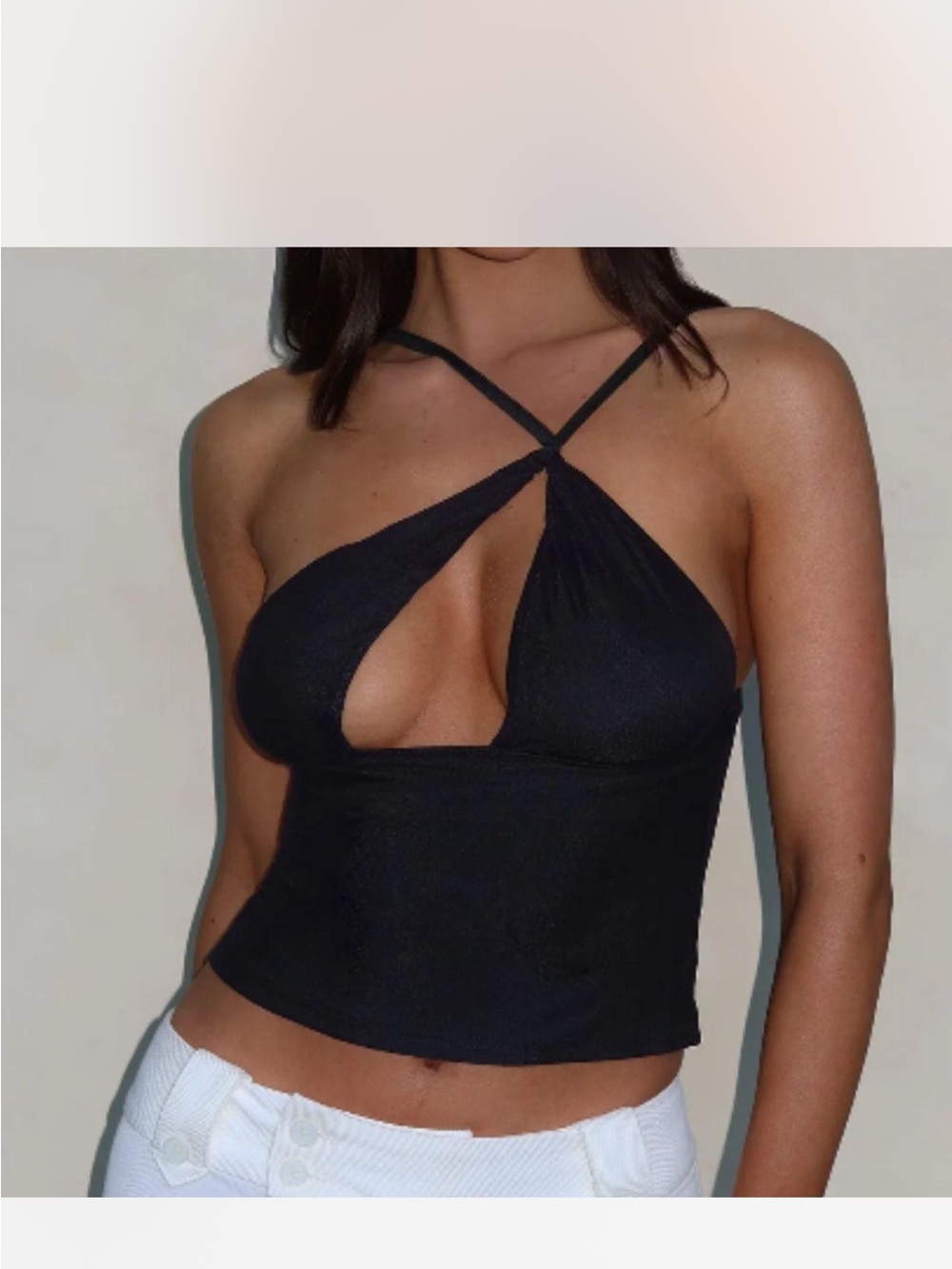 Tiger Mist Black Crisscross Keyhole Halter Cami